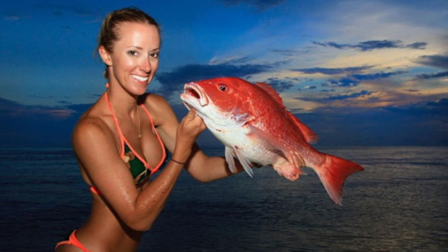 Woman becomes internet sensation after catching massive fish in bikini